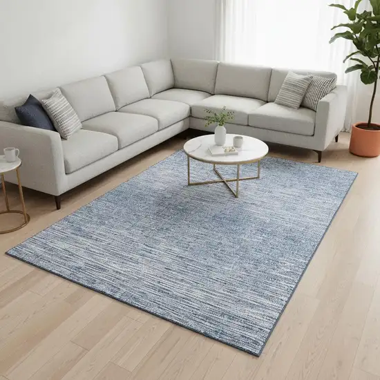 Denim Blue And Ivory Abstract Washable Area Rug With UV Protection Photo 2