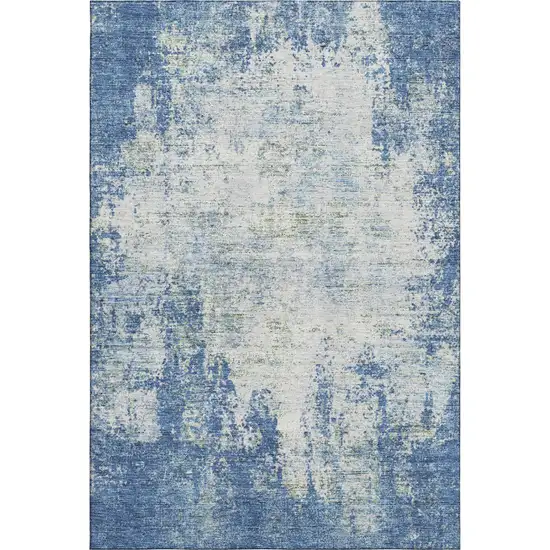 Denim Blue And Ivory Abstract Washable Area Rug With UV Protection Photo 1