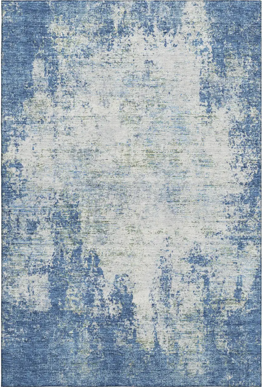 Denim Blue And Ivory Abstract Washable Area Rug With UV Protection Photo 1