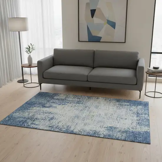 Denim Blue And Ivory Abstract Washable Area Rug With UV Protection Photo 2