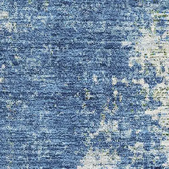Denim Blue And Ivory Abstract Washable Area Rug With UV Protection Photo 2