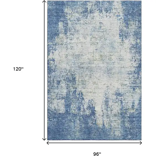 Denim Blue And Ivory Abstract Washable Area Rug With UV Protection Photo 9