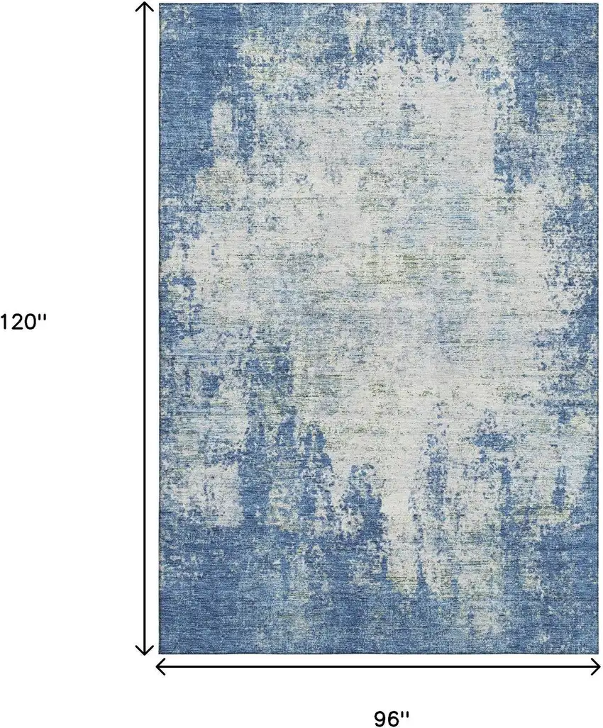 Denim Blue And Ivory Abstract Washable Area Rug With UV Protection Photo 9