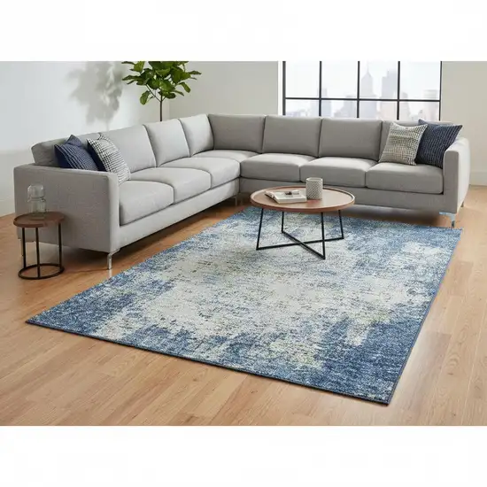 Denim Blue And Ivory Abstract Washable Area Rug With UV Protection Photo 2