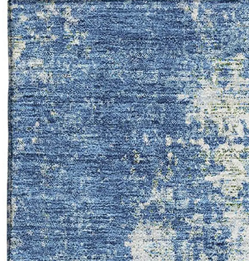 Denim Blue And Ivory Abstract Washable Area Rug With UV Protection Photo 2
