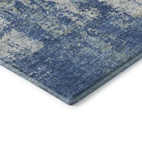 Denim Blue And Ivory Abstract Washable Area Rug With UV Protection Photo 6