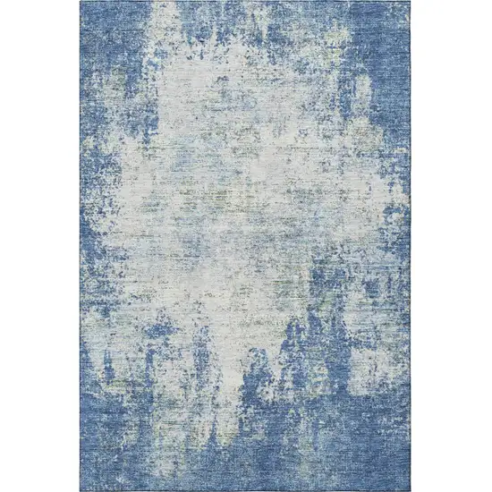 Denim Blue And Ivory Abstract Washable Area Rug With UV Protection Photo 2
