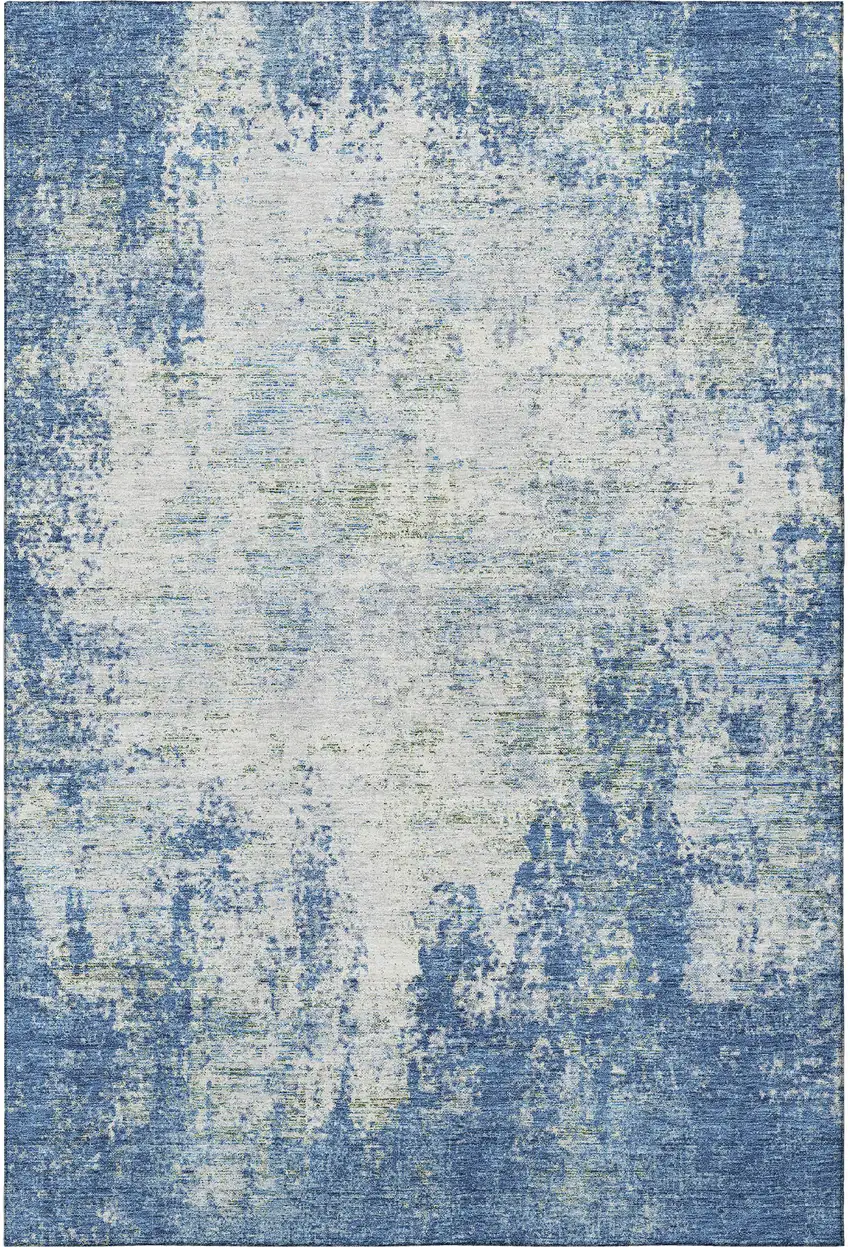 Denim Blue And Ivory Abstract Washable Area Rug With UV Protection Photo 2