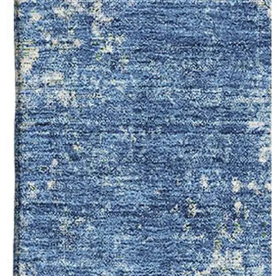 Denim Blue And Ivory Abstract Washable Area Rug With UV Protection Photo 2