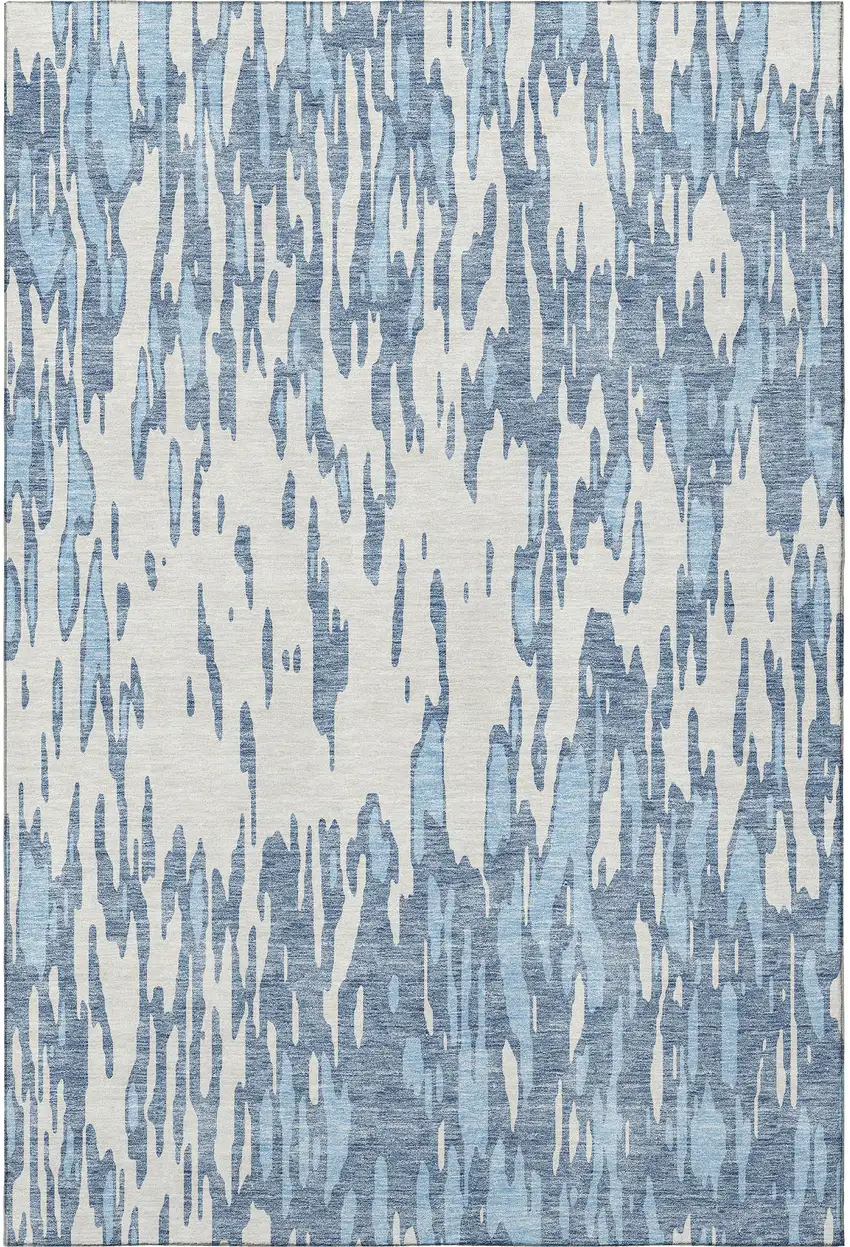 Denim Blue And Ivory Abstract Washable Area Rug With UV Protection Photo 2