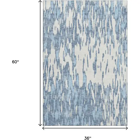 Denim Blue And Ivory Abstract Washable Area Rug With UV Protection Photo 9