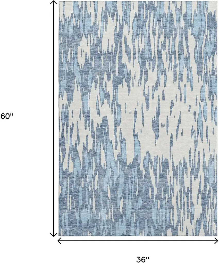 Denim Blue And Ivory Abstract Washable Area Rug With UV Protection Photo 9