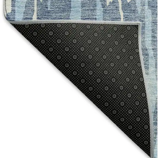 Denim Blue And Ivory Abstract Washable Area Rug With UV Protection Photo 5