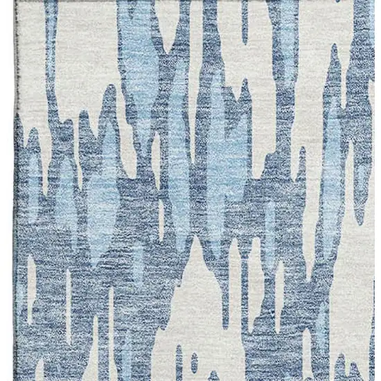 Denim Blue And Ivory Abstract Washable Area Rug With UV Protection Photo 3