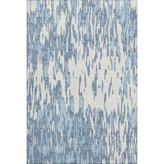 Denim Blue And Ivory Abstract Washable Area Rug With UV Protection Photo 1