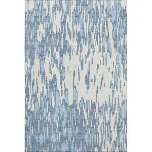 Photo of Denim Blue And Ivory Abstract Washable Area Rug With UV Protection