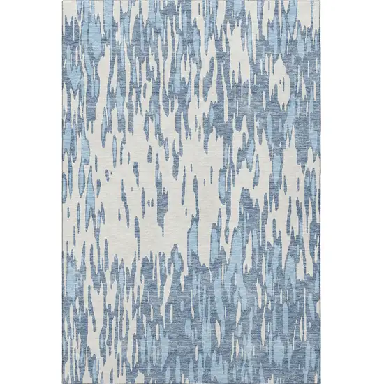 Denim Blue And Ivory Abstract Washable Area Rug With UV Protection Photo 3