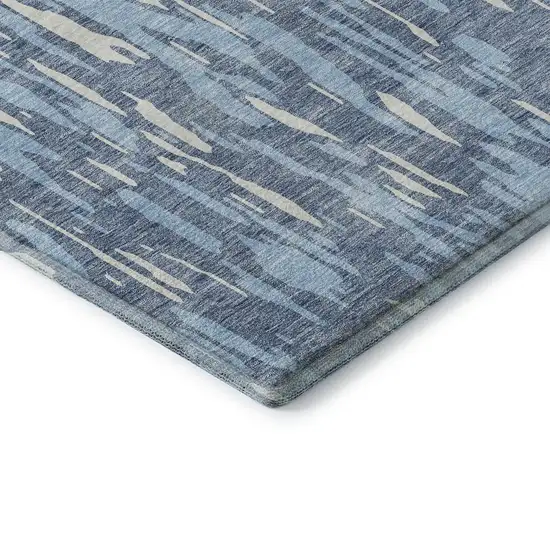 Denim Blue And Ivory Abstract Washable Area Rug With UV Protection Photo 7
