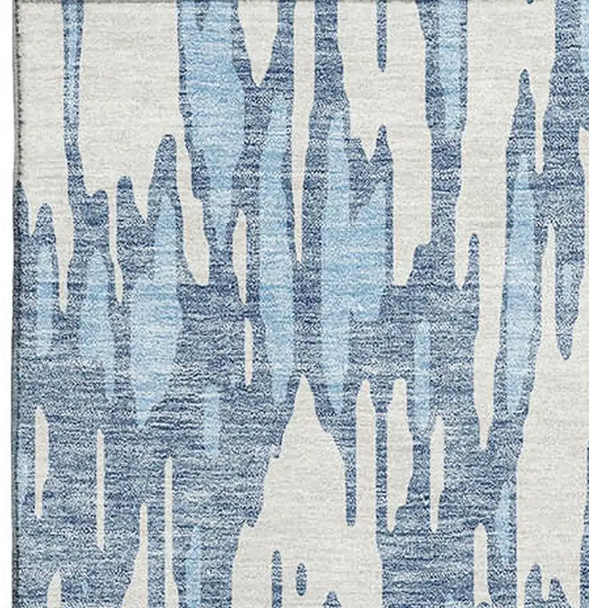 Denim Blue And Ivory Abstract Washable Area Rug With UV Protection Photo 2