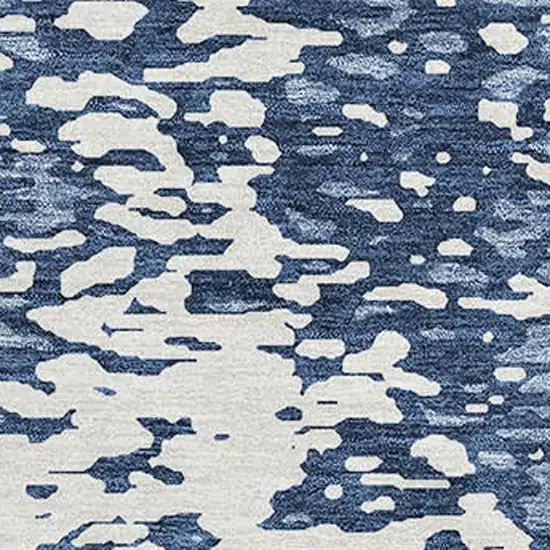 Denim Blue And Ivory Abstract Washable Area Rug With UV Protection Photo 2
