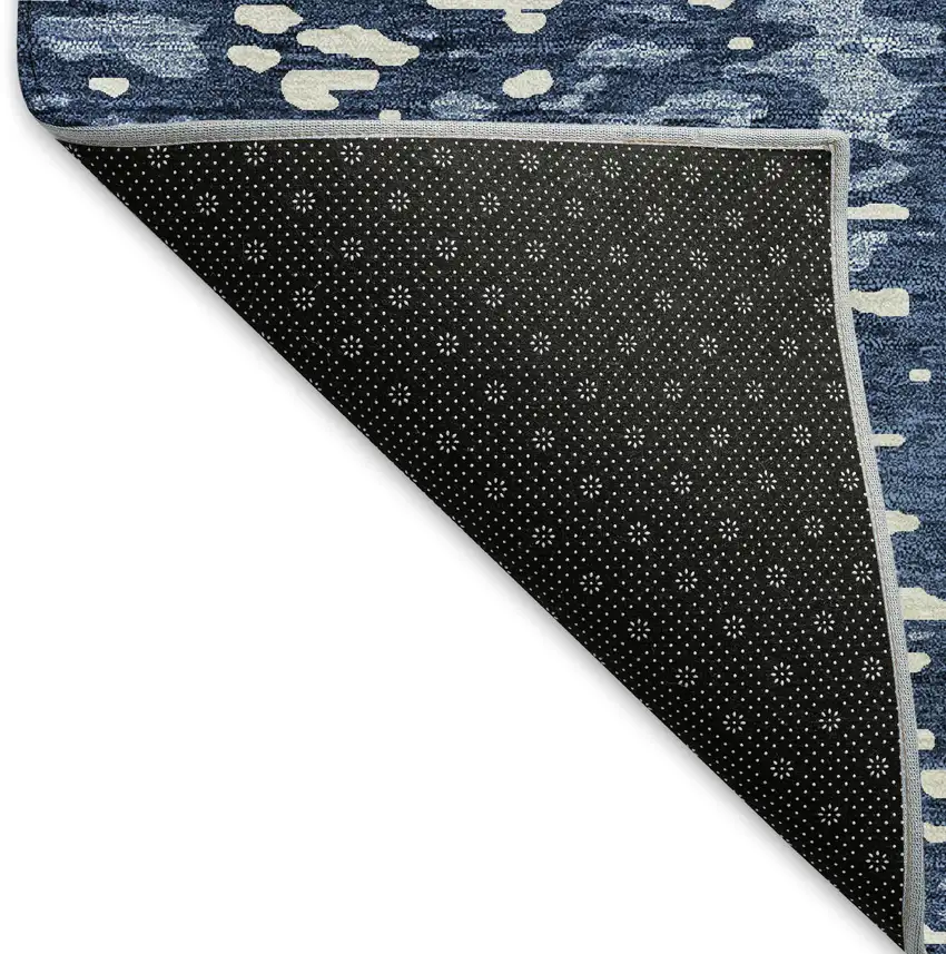 Denim Blue And Ivory Abstract Washable Area Rug With UV Protection Photo 6