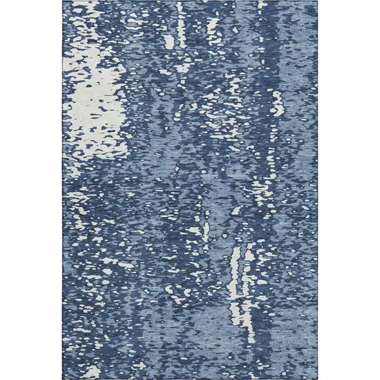 Denim Blue And Ivory Abstract Washable Area Rug With UV Protection Photo 1