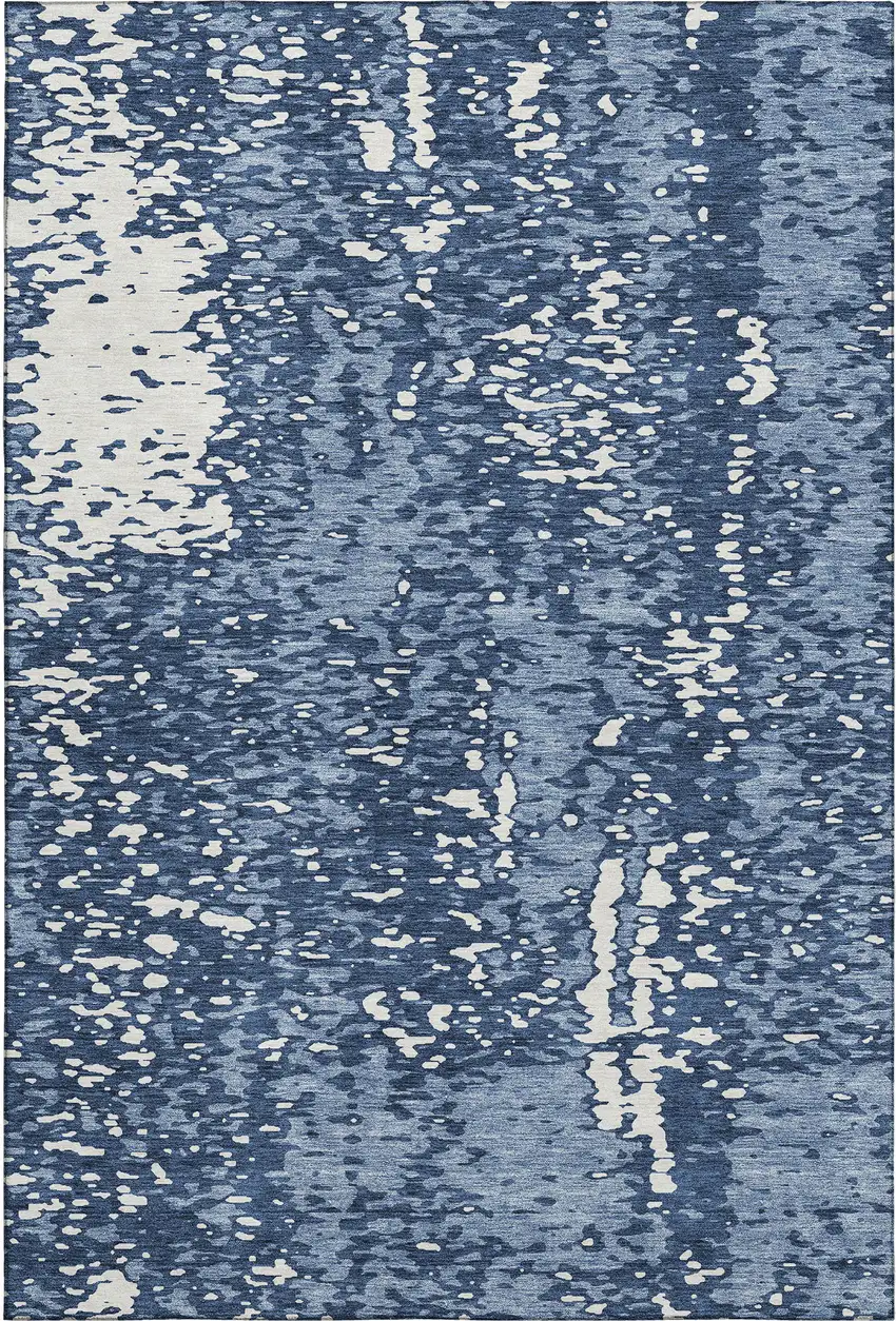 Denim Blue And Ivory Abstract Washable Area Rug With UV Protection Photo 1