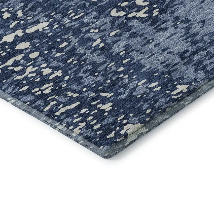 Denim Blue And Ivory Abstract Washable Area Rug With UV Protection Photo 7