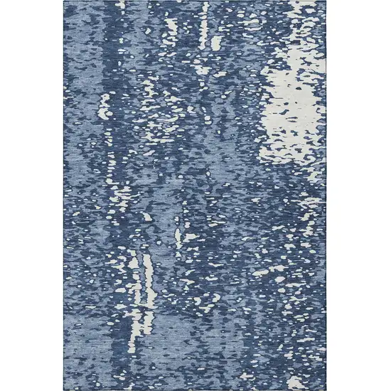 Denim Blue And Ivory Abstract Washable Area Rug With UV Protection Photo 3