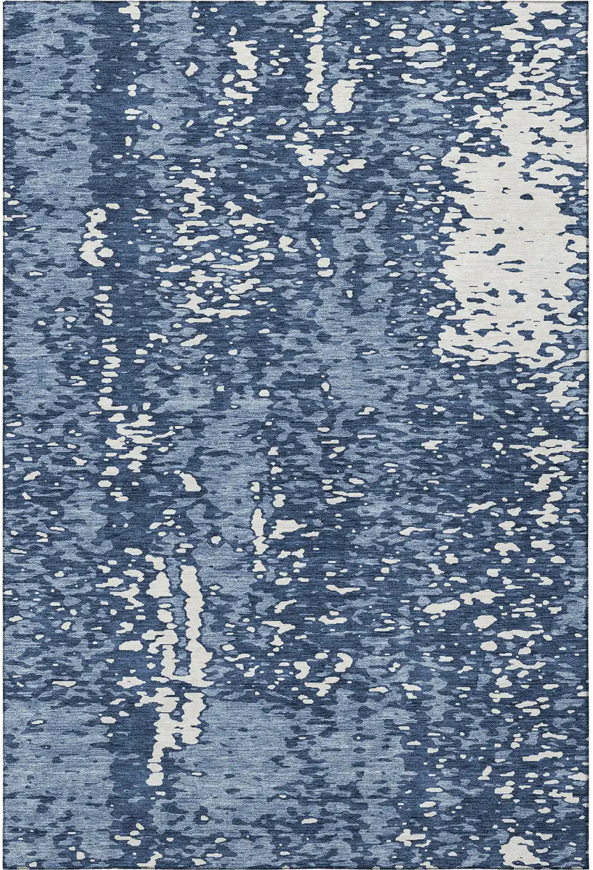 Denim Blue And Ivory Abstract Washable Area Rug With UV Protection Photo 3