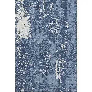 Photo of Denim Blue And Ivory Abstract Washable Area Rug With UV Protection