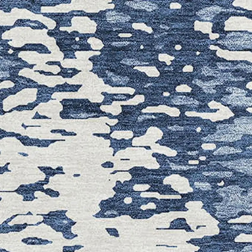 Denim Blue And Ivory Abstract Washable Area Rug With UV Protection Photo 2