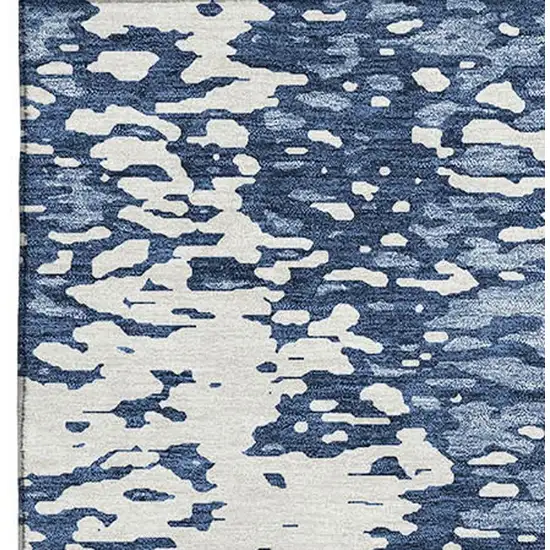 Denim Blue And Ivory Abstract Washable Area Rug With UV Protection Photo 3