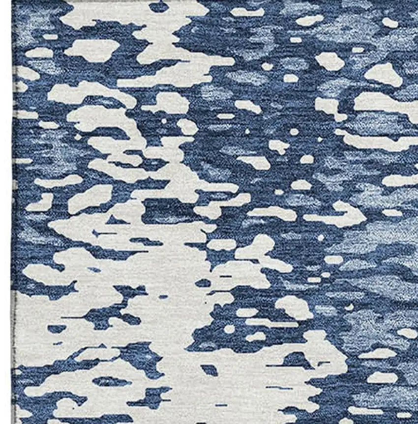Denim Blue And Ivory Abstract Washable Area Rug With UV Protection Photo 3