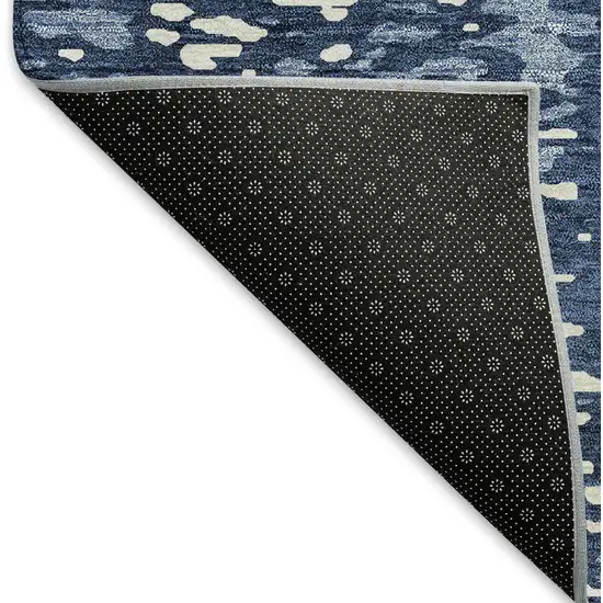 Denim Blue And Ivory Abstract Washable Area Rug With UV Protection Photo 6