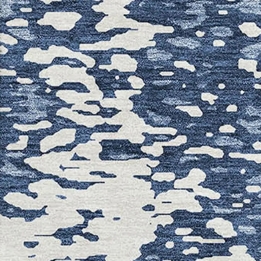 Denim Blue And Ivory Abstract Washable Area Rug With UV Protection Photo 2