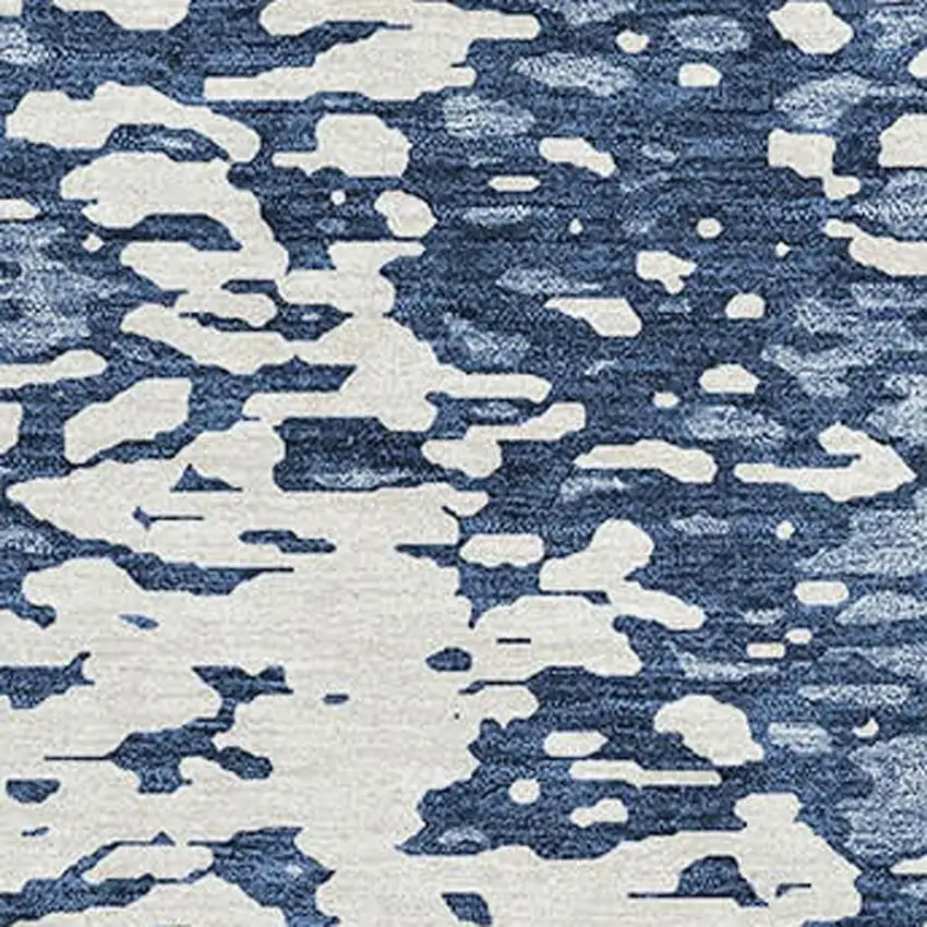 Denim Blue And Ivory Abstract Washable Area Rug With UV Protection Photo 2