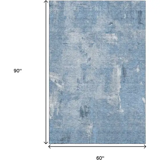 Denim Blue And Ivory Abstract Washable Area Rug With UV Protection Photo 8