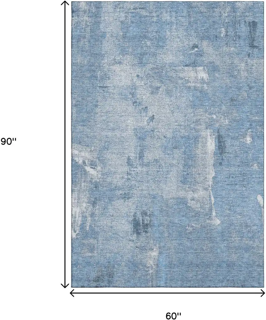 Denim Blue And Ivory Abstract Washable Area Rug With UV Protection Photo 8