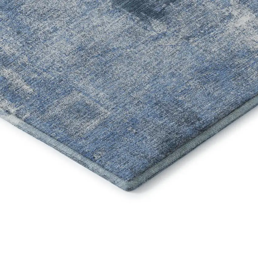 Denim Blue And Ivory Abstract Washable Area Rug With UV Protection Photo 7