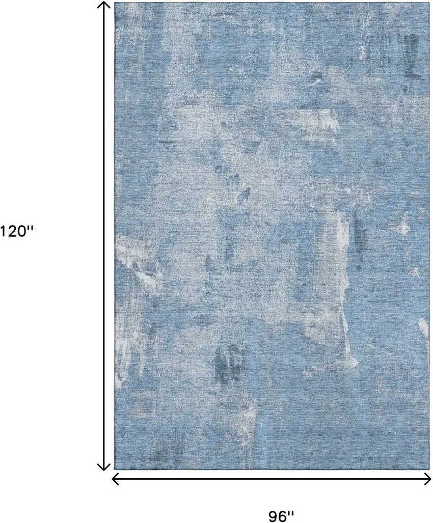 Denim Blue And Ivory Abstract Washable Area Rug With UV Protection Photo 8