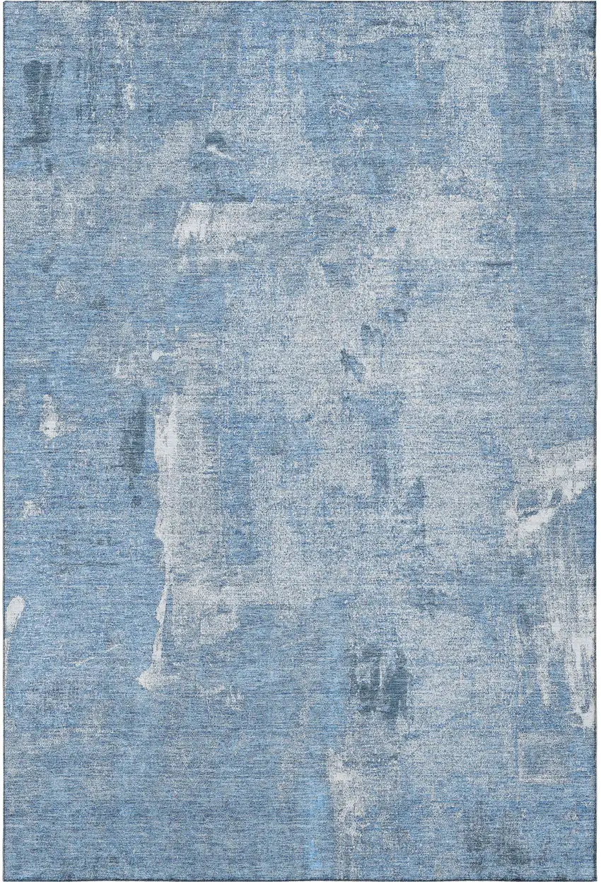 Denim Blue And Ivory Abstract Washable Area Rug With UV Protection Photo 2