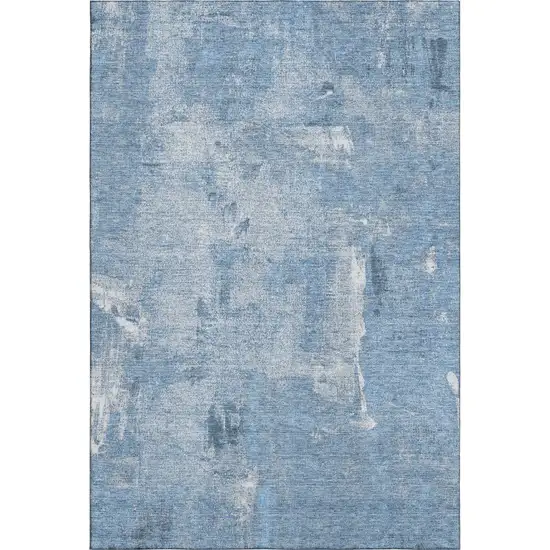 Denim Blue And Ivory Abstract Washable Area Rug With UV Protection Photo 1