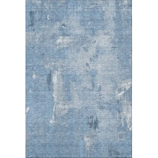 Denim Blue And Ivory Abstract Washable Area Rug With UV Protection Photo 3