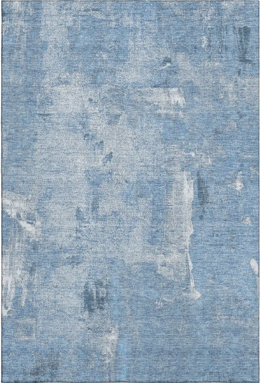 Denim Blue And Ivory Abstract Washable Area Rug With UV Protection Photo 1