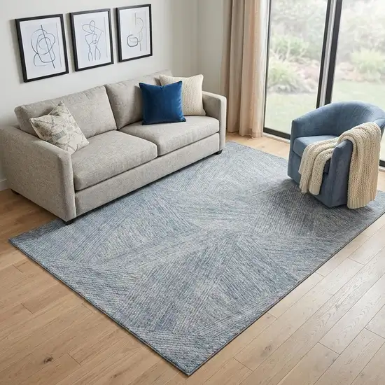 Denim Blue And Ivory Abstract Washable Area Rug With UV Protection Photo 1