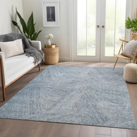 Denim Blue And Ivory Abstract Washable Area Rug With UV Protection Photo 1