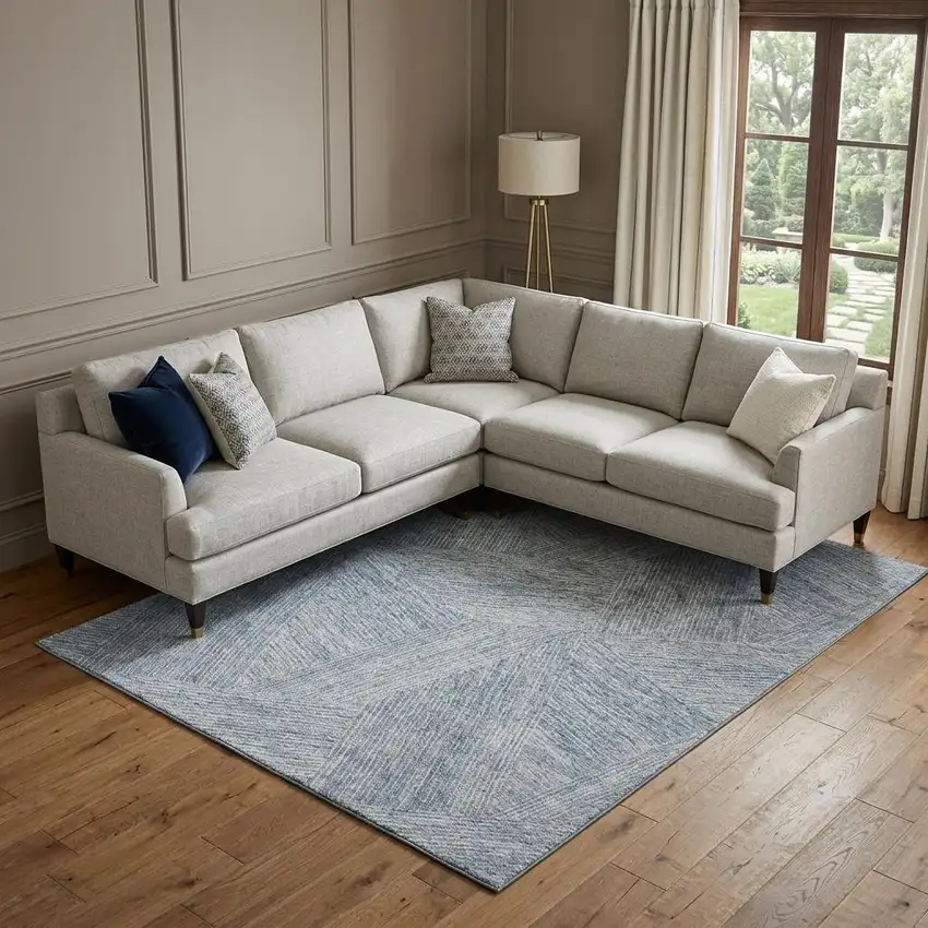 Denim Blue And Ivory Abstract Washable Area Rug With UV Protection Photo 1