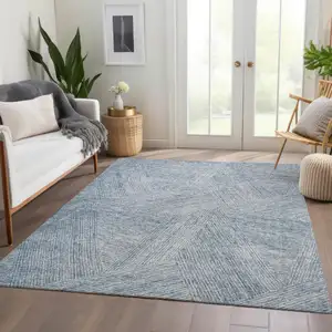 Photo of Denim Blue And Ivory Abstract Washable Area Rug With UV Protection