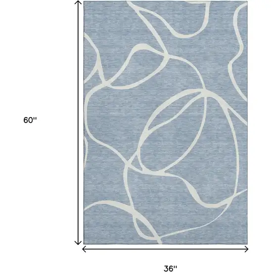 Denim Blue And Ivory Abstract Washable Area Rug With UV Protection Photo 8